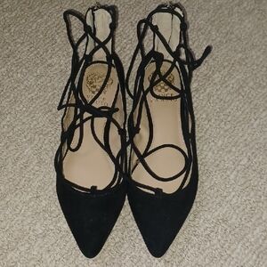Vince Camuto Jerremi Black Suede Lace-Up Women's Flats